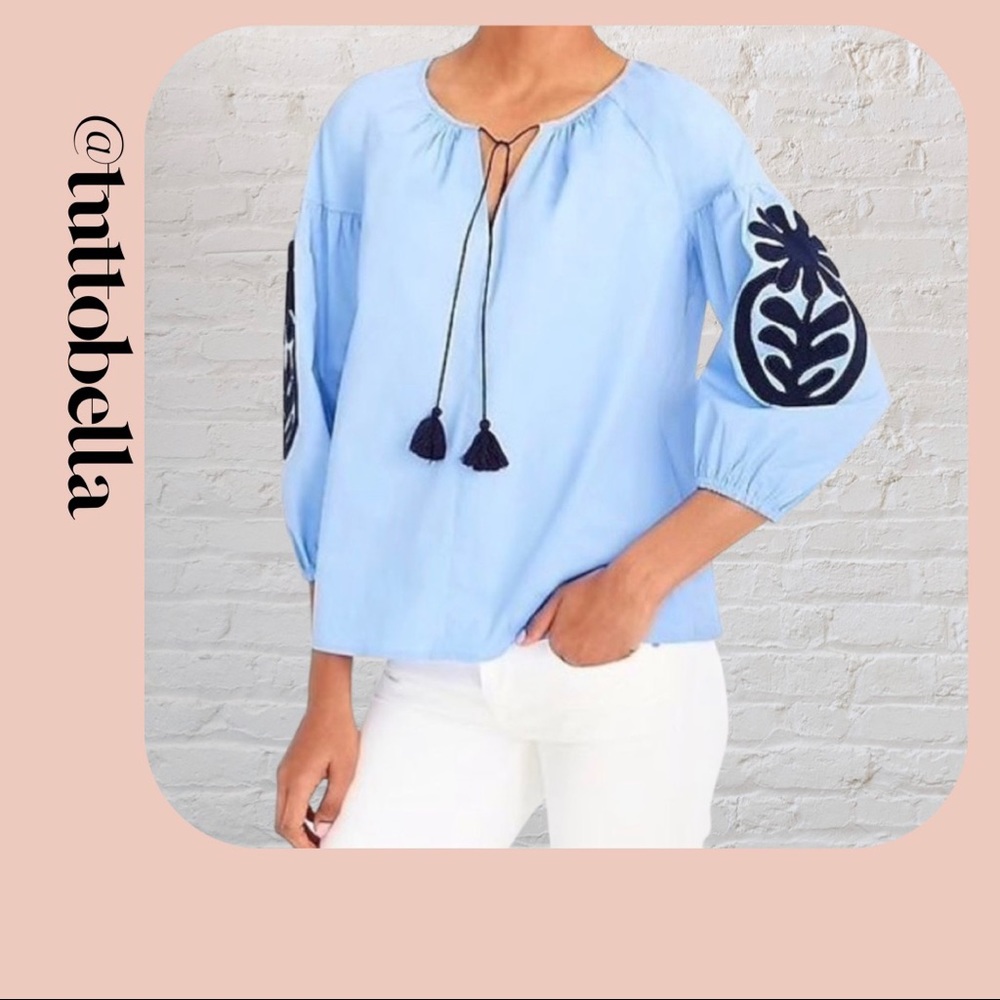 NWT J.Crew Embroidered Peasant Top